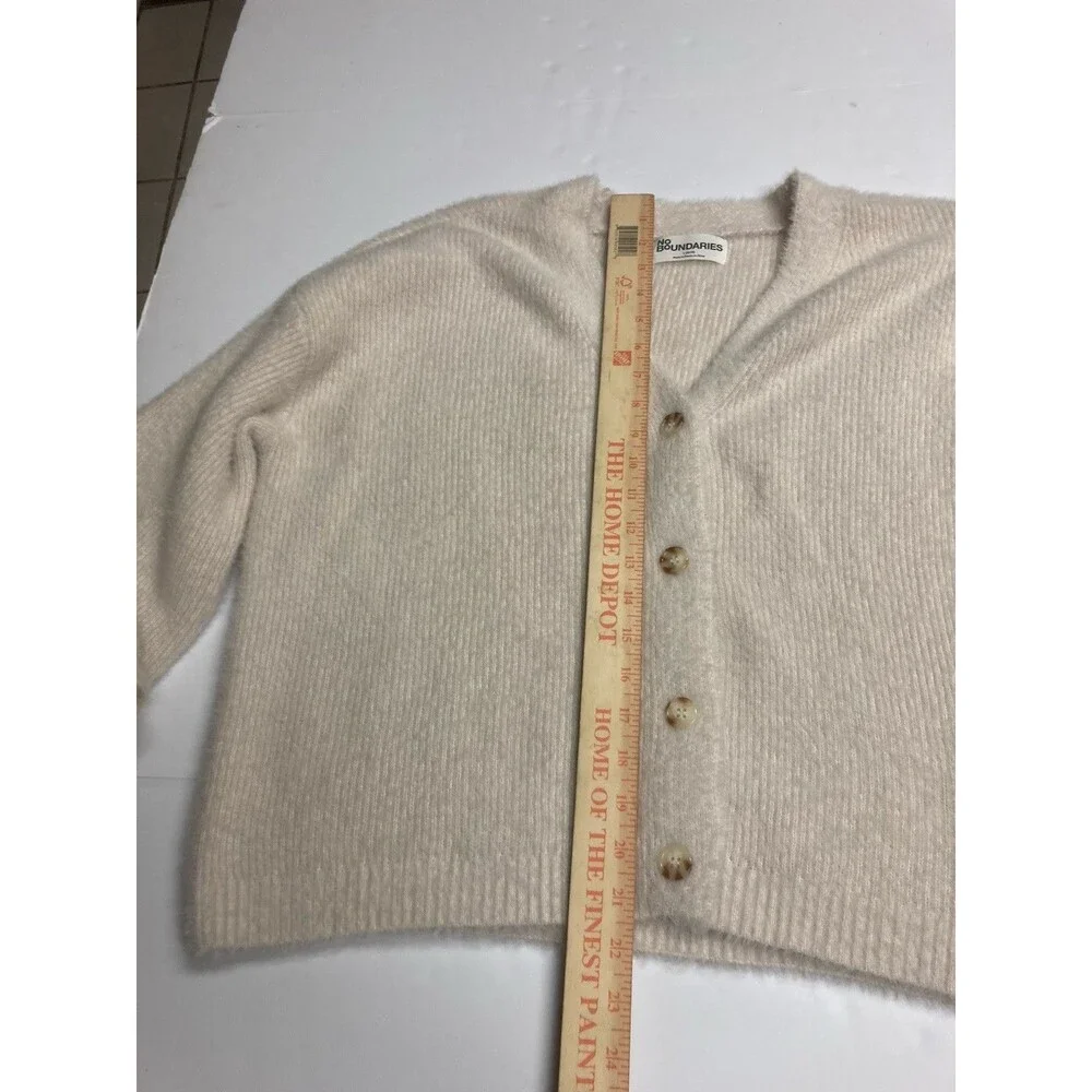 No Boundaries Girls L (12-14) Knit Cardigan Sweater Button Front V-Neck Beige